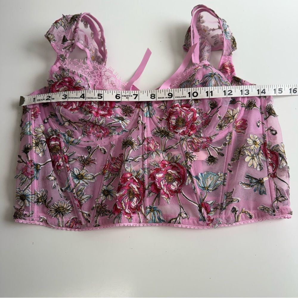 Victoria’s Secret Embroidery Cap-Sleeve Corset Top Lilac Chiffon Floral Large - Picture 8 of 12